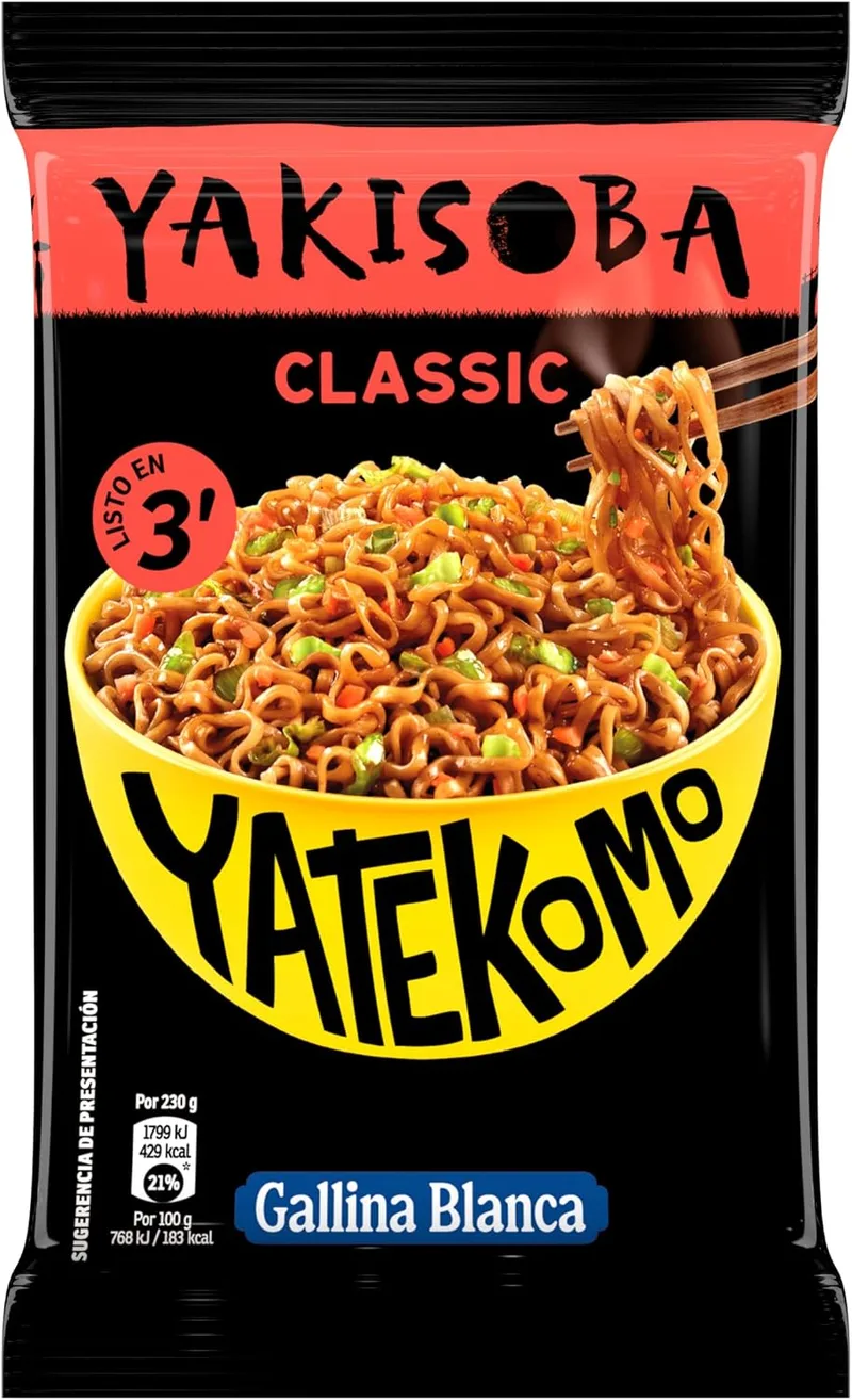 YATEKOMO ▫️ GALLINA BLANCA Macarrão Oriental YAKISOBA Classic | Macarrão Oriental Instantâneo. Receita japonesa com legumes e molho oriental. Fácil e rápido: pronto em 3 minutos - Embalagem de 93 g, 1 porção