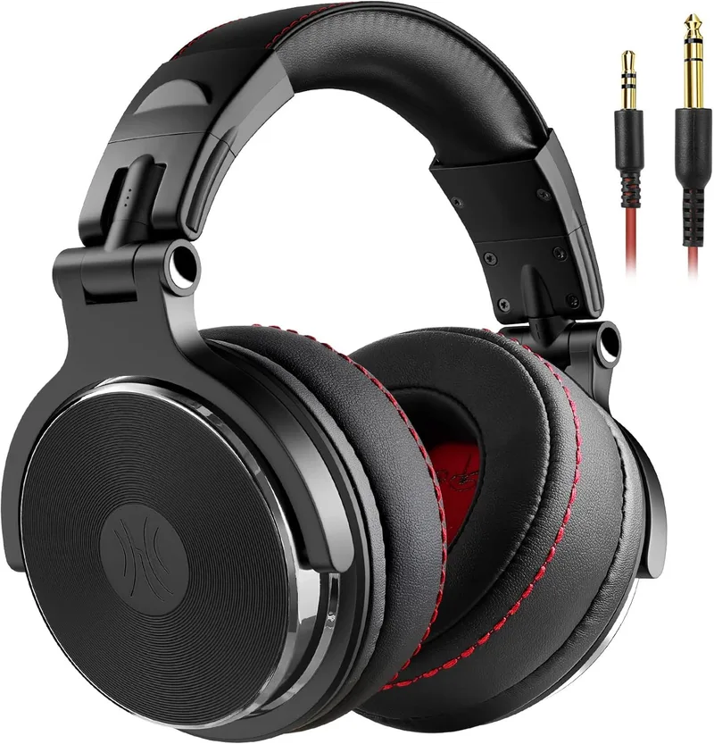 OneOdio ▫️ Auscultadores para DJ para monitorização de estúdio, mistura, isolamento acústico, caixa rotativa de 90°, encaixe de 50 mm, almofadas em pele, auscultadores para DJ com microfone