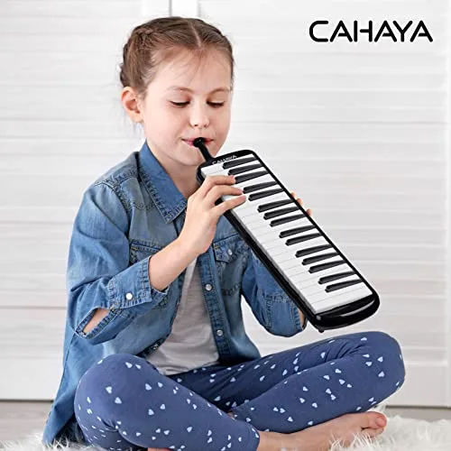 CAHAYA ▫️ Melódica piano de sopro com 32 teclas, inclui tubo de sopro, boquilha e bolsa de transporte (preto) 3