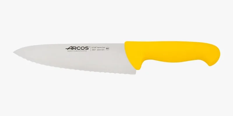 Arcos ▫️ Série 2900 - Faca de Cozinha - Lâmina dentada em aço inoxidável NITRUM de 200 mm - Cabo injetado em polipropileno, cor amarela