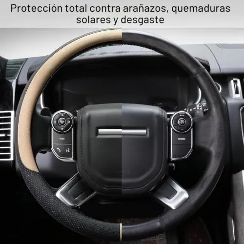 COFIT ▫️ Capa Universal para Volante de Carro – Protetora, Respirável e Antiderrapante – Em Microfibra e Pele – L 39-40,5 cm – Bege e Preto 5