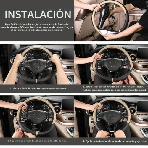 COFIT ▫️ Capa Universal para Volante de Carro – Protetora, Respirável e Antiderrapante – Em Microfibra e Pele – L 39-40,5 cm – Bege e Preto 6