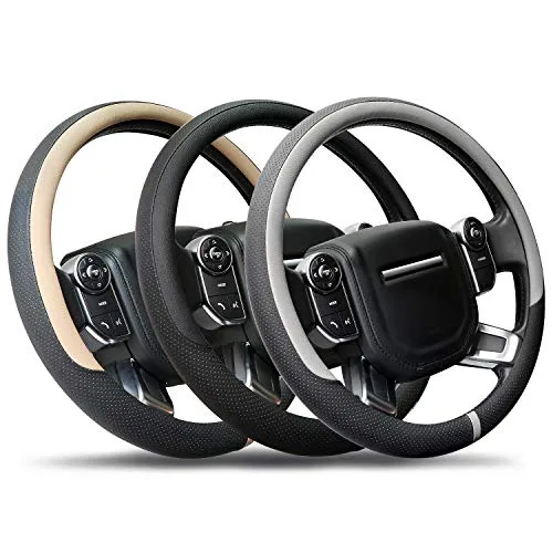 COFIT ▫️ Capa Universal para Volante de Carro – Protetora, Respirável e Antiderrapante – Em Microfibra e Pele – L 39-40,5 cm – Bege e Preto 7