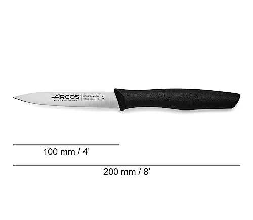 Arcos ▫️ Conjunto de 6 facas descascadoras com lâmina de 100 mm em aço inoxidável e cabo em polipropileno. Conjunto de facas de cozinha para descascar, adequado para a máquina de lavar louça. Série Nova. Cor: preta 3