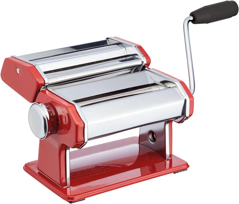 KitchenCraft ▫️ World of Flavours - Máquina para fazer massa fresca, aço inoxidável, vermelho