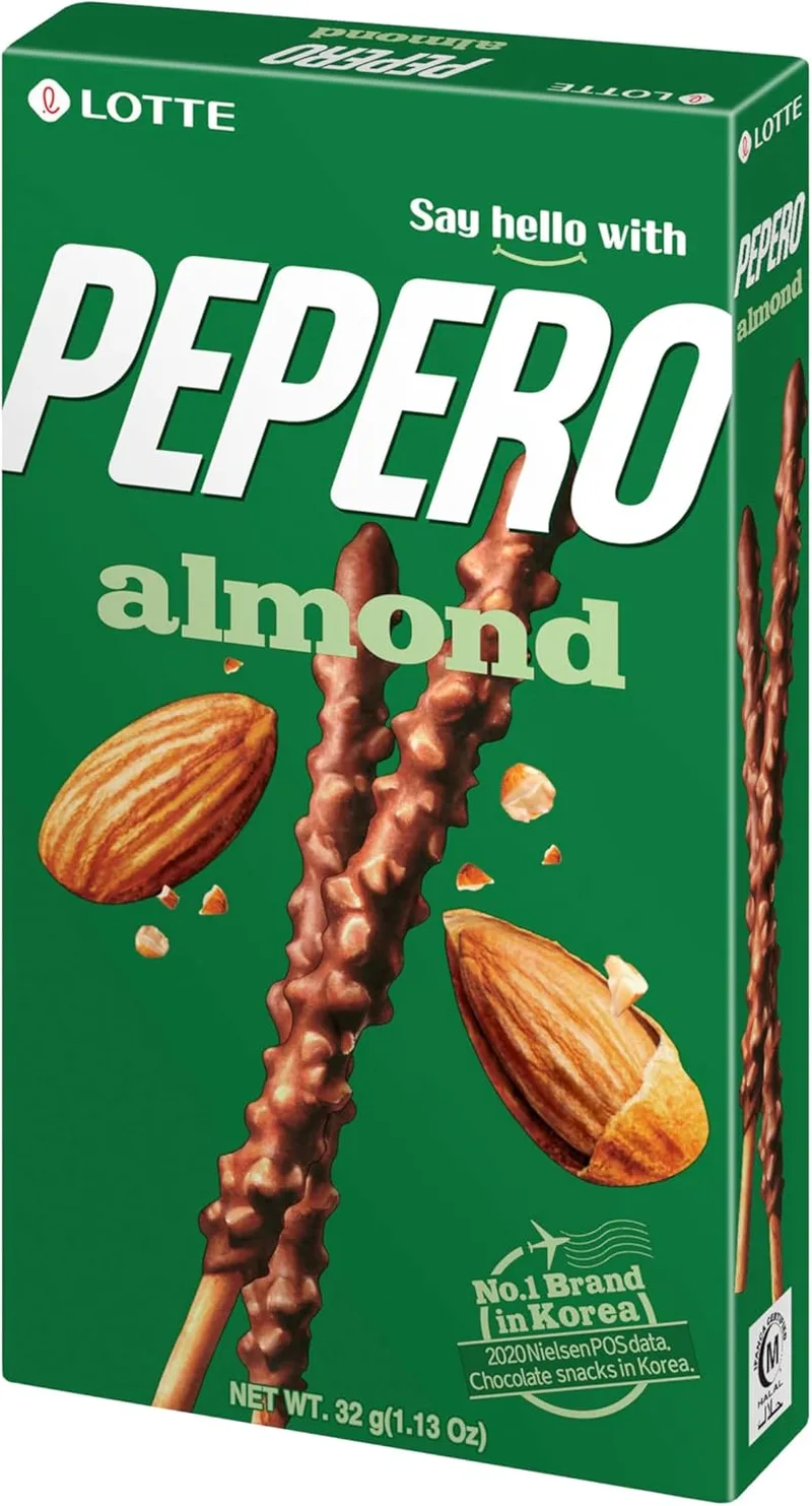 Lotte ▫️ Pepero Amêndoa - Barras de Chocolate e Biscoito Coreanas 32 g