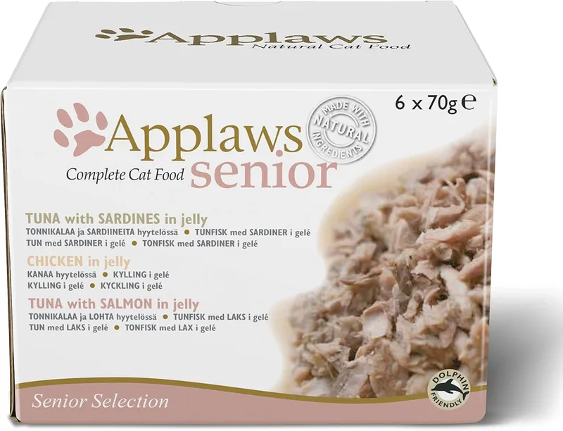 Applaws ▫️ Natural Wet Cat Food for Senior Adult Cats Tuna and Chicken Multipack Selection in Jelly - 6 x 70g Tins
