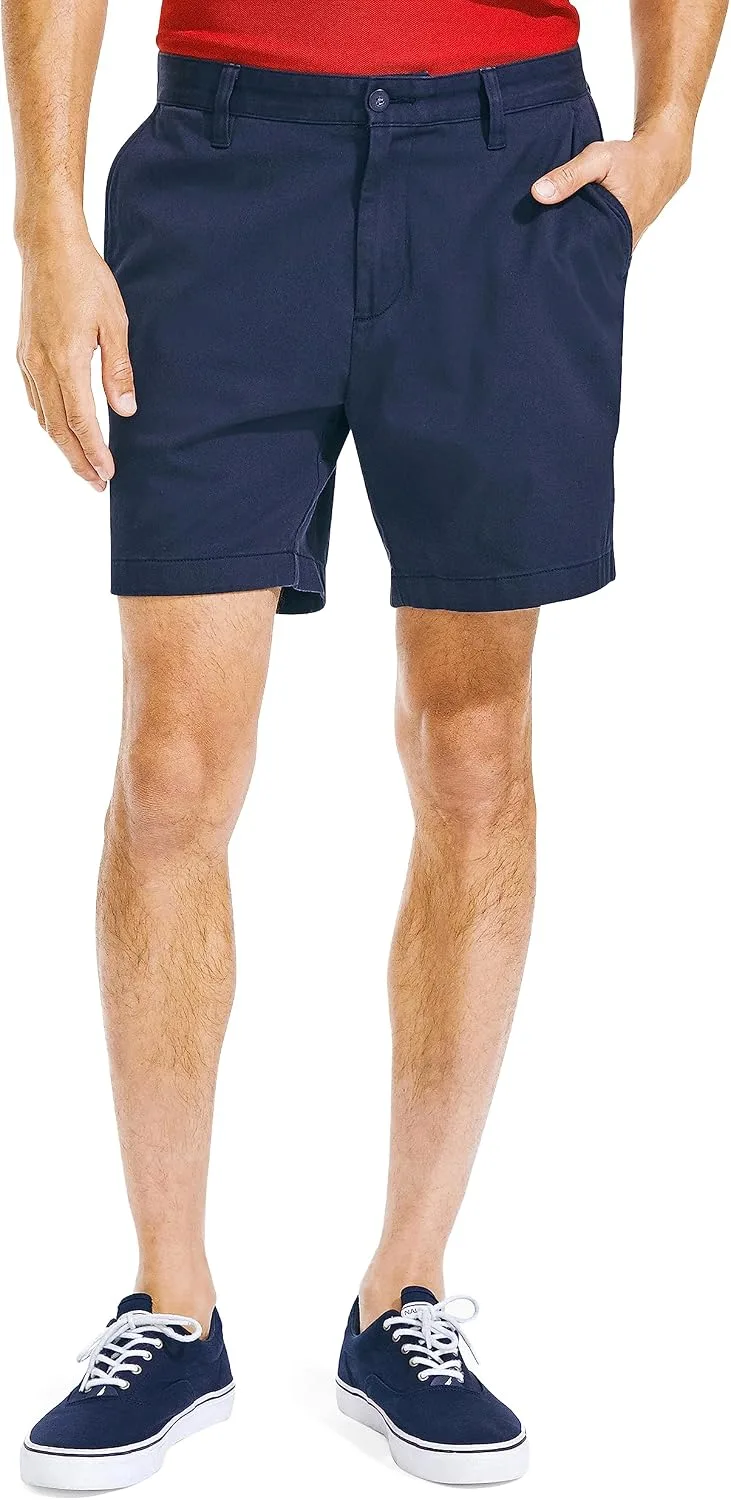 Nautica ▫️ Calções em sarja de algodão com frente lisa e elástica - Calções casuais para homem