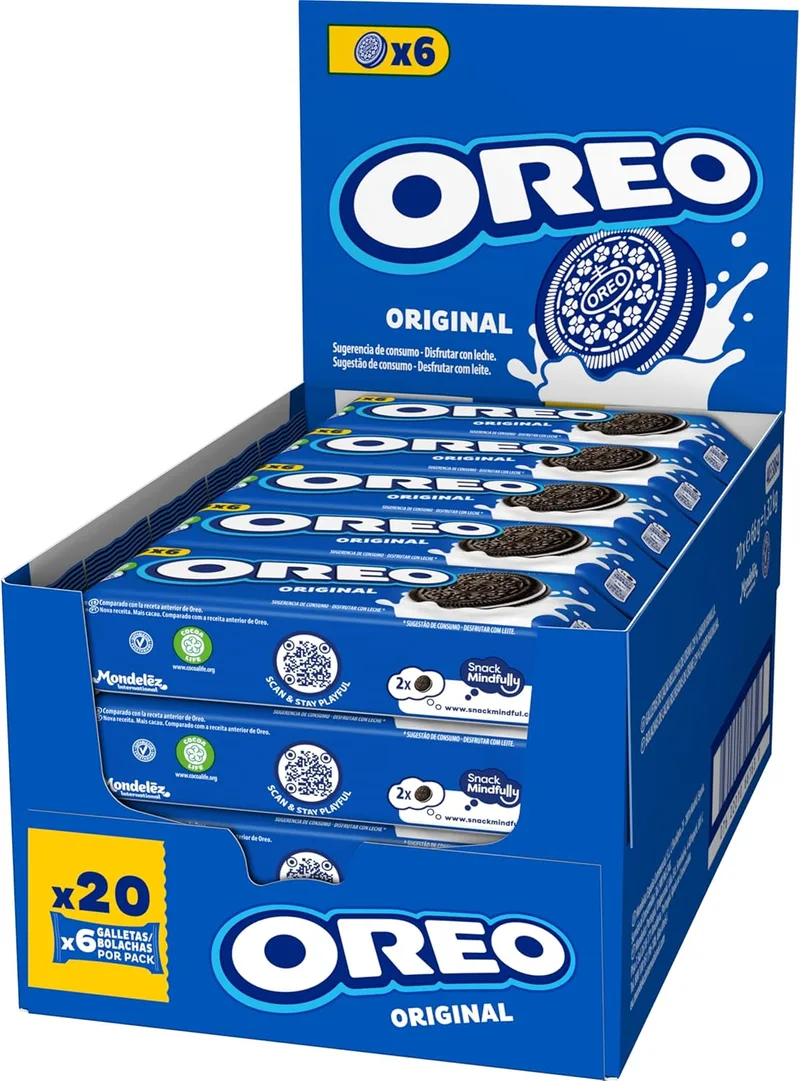 Oreo ▫️ Bolachas com pepitas de chocolate recheadas com creme e sabor a baunilha Original, 66 g