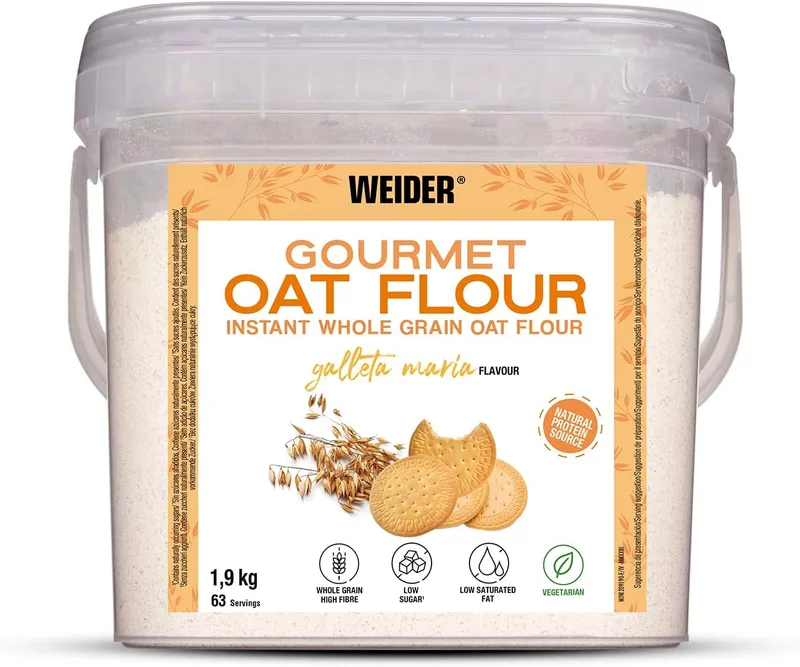 Weider ▫️ Oat Gourmet. Farinha de aveia integral. Fonte de proteínas com baixo teor de açúcar. Biscoito Maria Sabor (1,9 kg)