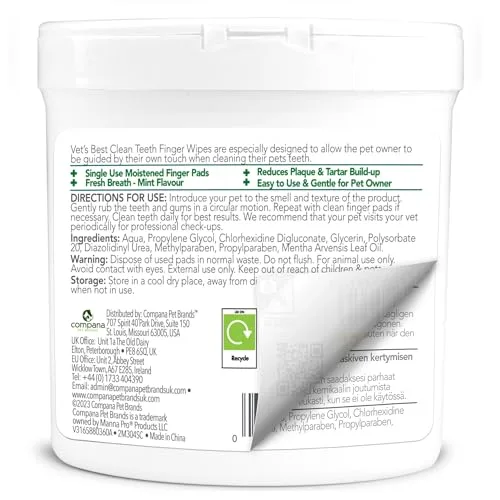 Vet's Best ▫️ Toalhetes de higiene dentária ; Reduzem a placa bacteriana e refrescam o hálito; Toalhetes de limpeza dentária para cães e gatos - 50 toalhetes descartáveis 4