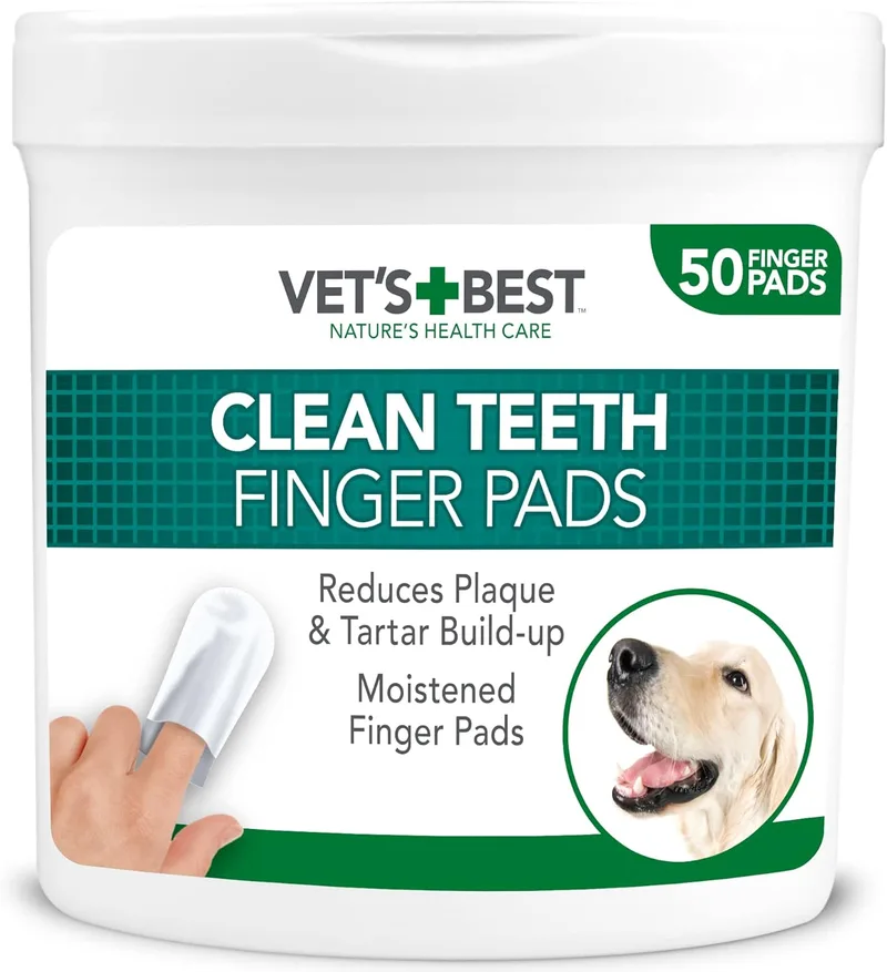 Vet's Best ▫️ Toalhetes de higiene dentária ; Reduzem a placa bacteriana e refrescam o hálito; Toalhetes de limpeza dentária para cães e gatos - 50 toalhetes descartáveis
