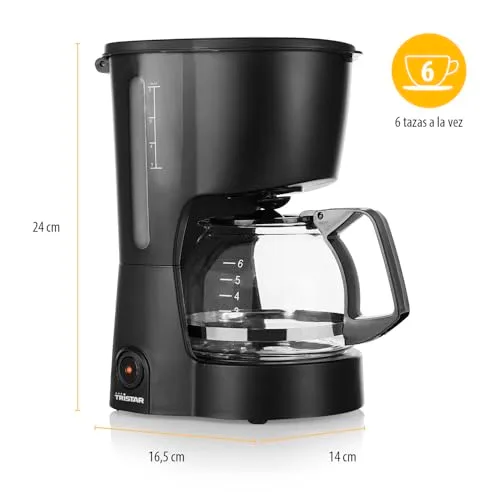 Tristar ▫️ Cafeteira Capacidade para 6 chávenas, 600 W, Função de manutenção de calor, Desligamento automático, Filtro permanente, Sistema antigotejamento, Compacta e portátil, Fácil de limpar, CM-1246 2