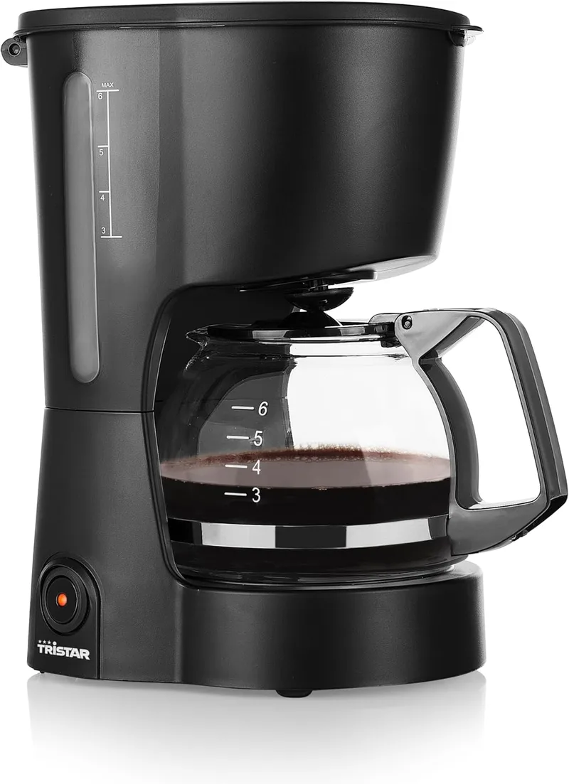 Tristar ▫️ Cafeteira Capacidade para 6 chávenas, 600 W, Função de manutenção de calor, Desligamento automático, Filtro permanente, Sistema antigotejamento, Compacta e portátil, Fácil de limpar, CM-1246