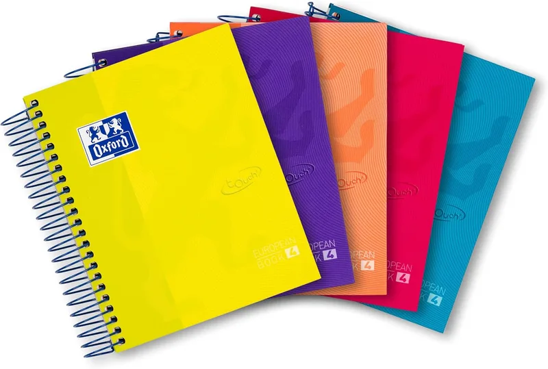 Oxford ▫️ cadernos do 8º ano, embalagem de 5 cadernos de capa dura, 120 folhas com grelha 5x5, fita de 4 cores, cores sortidas, formato 8º/(117 x 150 mm)
