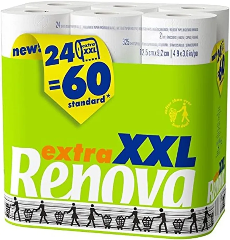Renova ▫️ Papel Higiénico Extra XXL | 24 rolos equivalentes a 60 rolos padrão | Papel branco