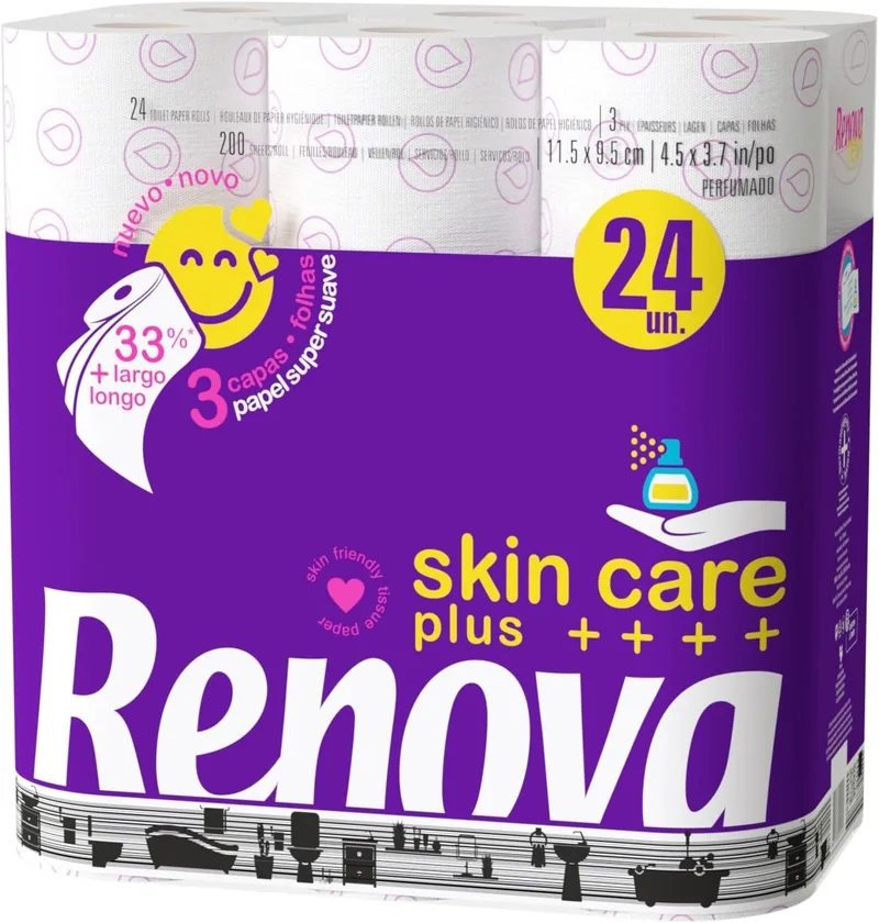 RENOVA ▫️ Papel Higiénico Skin Care Plus Perfumado - 24 rolos