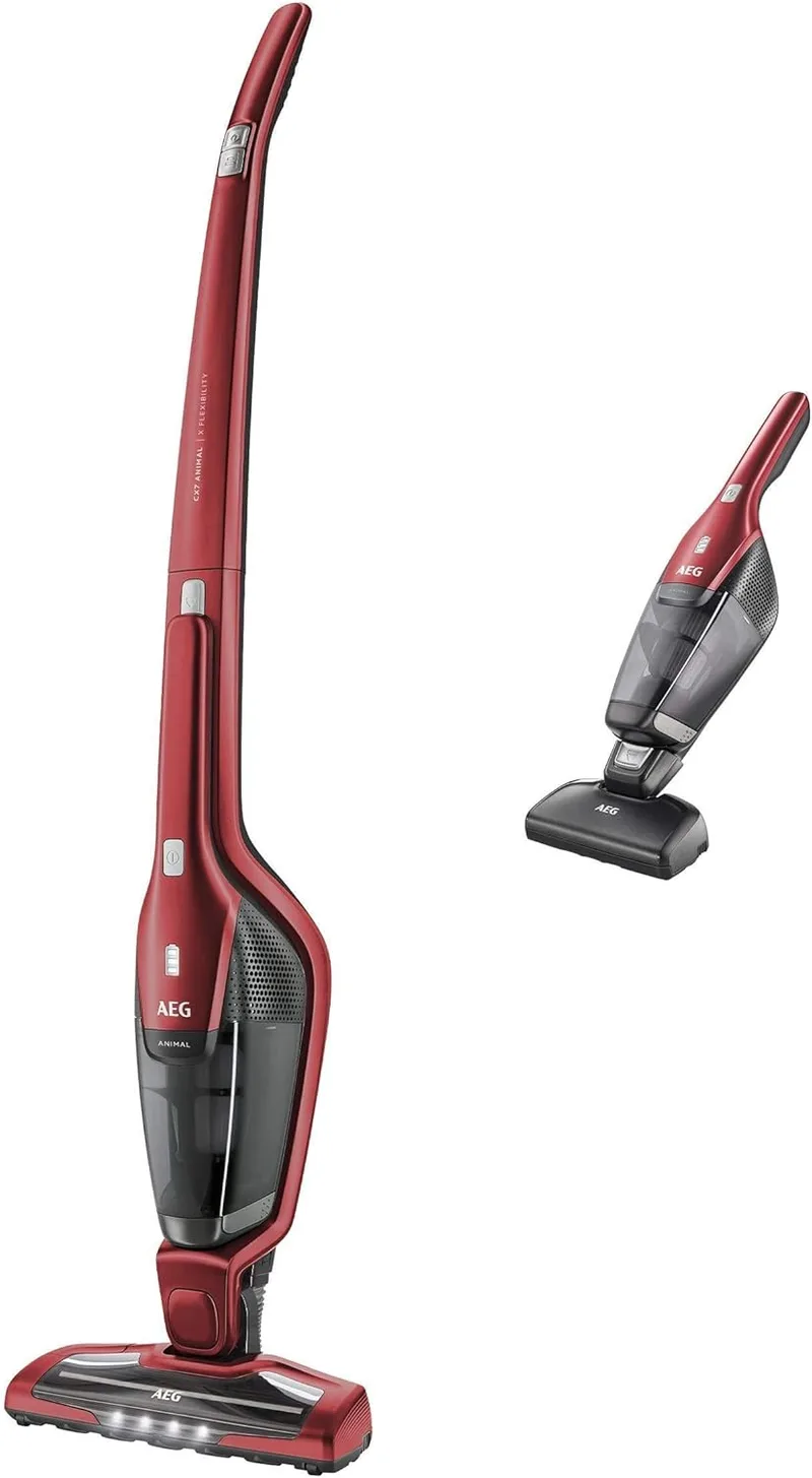 Aspirador sem fios AEG CX7-2-45AN, 45 min. de autonomia, 18 V, 2 velocidades, escova 180º com LED, aspirador de mão, aspirador de mão especial para animais de estimação, recipiente de 0,5 L, vermelho