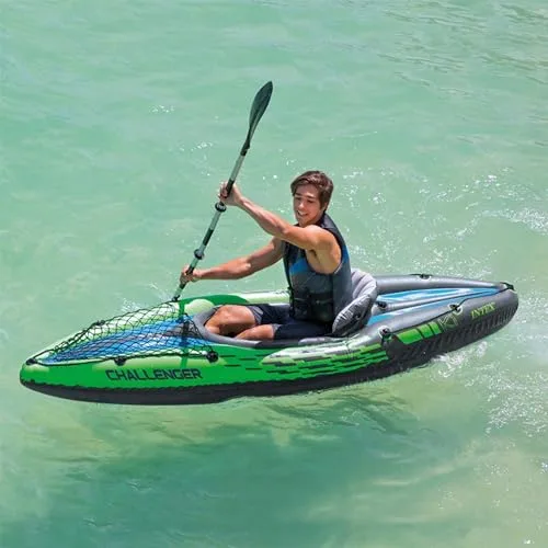 Intex ▫️ Caiaque Challenger, canoa insuflável para uma pessoa com remos de alumínio e bomba manual 6
