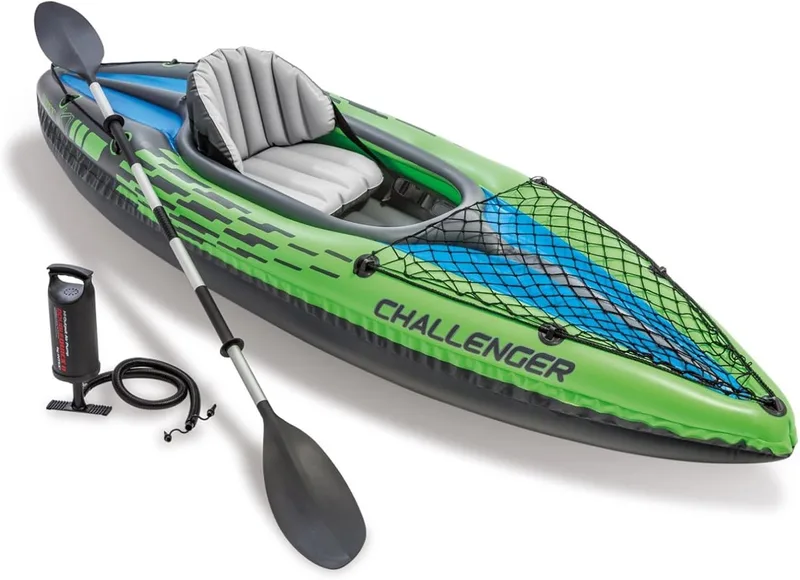 Intex ▫️ Caiaque Challenger, canoa insuflável para uma pessoa com remos de alumínio e bomba manual