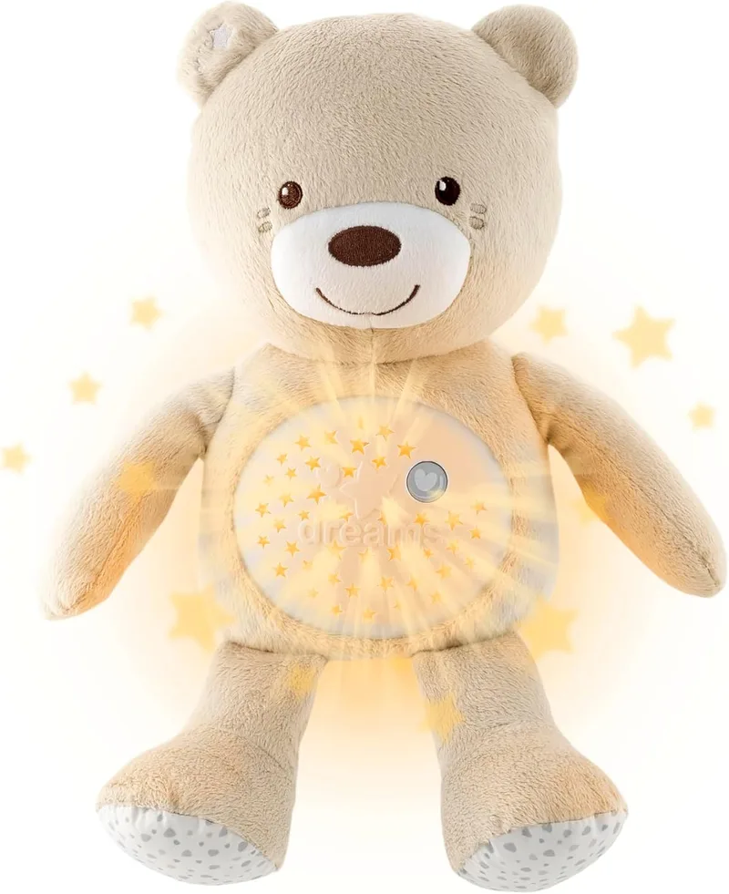 Chicco ▫️ Ursinho de peluche First Dreams, peluche macio com luz nocturna para crianças, efeitos luminosos e melodias relaxantes, bege - Brinquedos para bebés a partir dos 0 meses