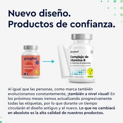 Gloryfeel ▫️ Complexo de Vitaminas B - Alta dosagem com B1, B2, B3, B5, B6, B12 - Com biotina (B7) e ácido fólico (B9) - Energia e vitalidade - As 7 vitaminas B num único comprimido - Vegano, testado em laboratório 2