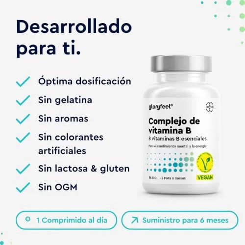 Gloryfeel ▫️ Complexo de Vitaminas B - Alta dosagem com B1, B2, B3, B5, B6, B12 - Com biotina (B7) e ácido fólico (B9) - Energia e vitalidade - As 7 vitaminas B num único comprimido - Vegano, testado em laboratório 5