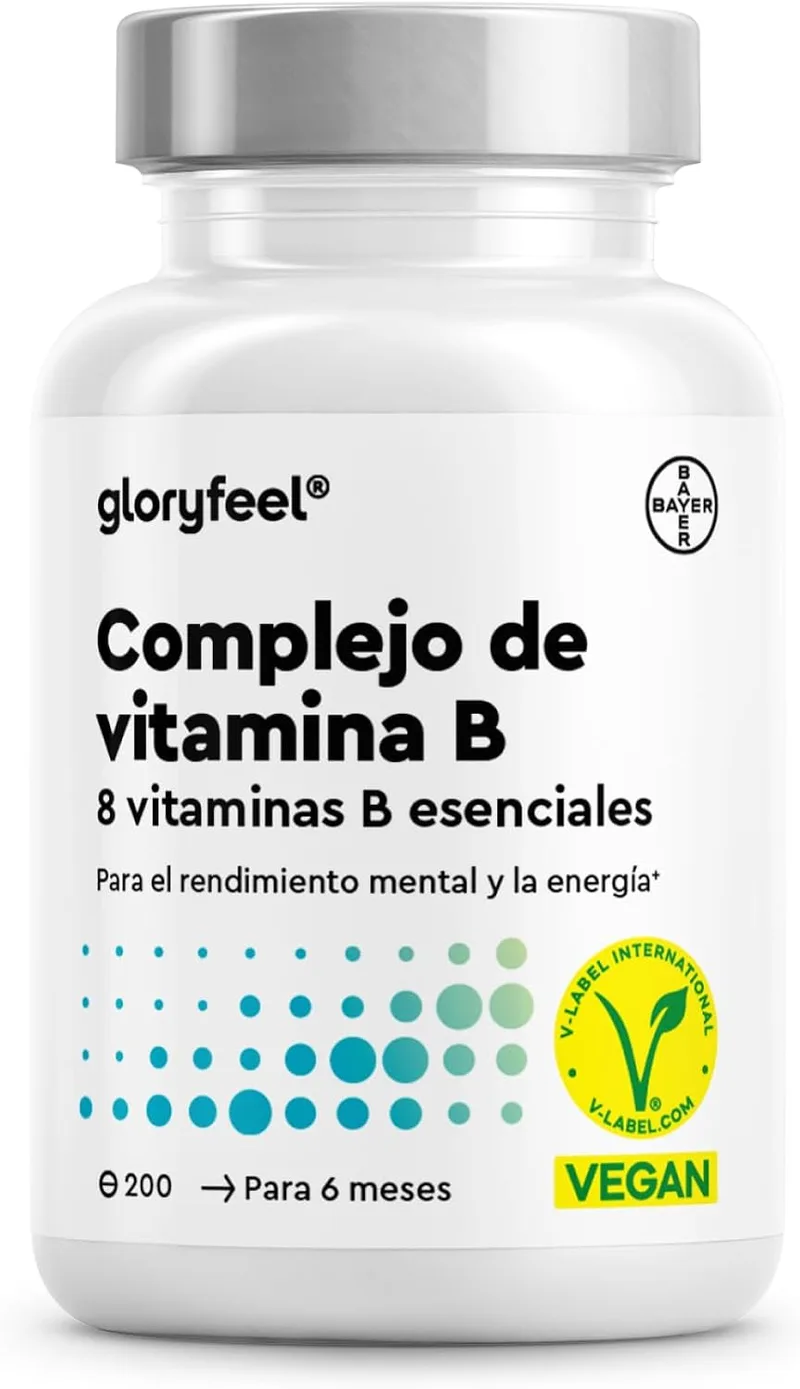 Gloryfeel ▫️ Complexo de Vitaminas B - Alta dosagem com B1, B2, B3, B5, B6, B12 - Com biotina (B7) e ácido fólico (B9) - Energia e vitalidade - As 7 vitaminas B num único comprimido - Vegano, testado em laboratório