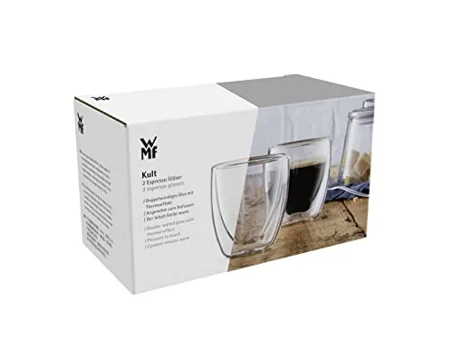 WMF ▫️ Kult - Conjunto de duas chávenas de café e chá em vidro, chávenas de café expresso de 80 ml com parede dupla transparente em vidro borossilicato 6