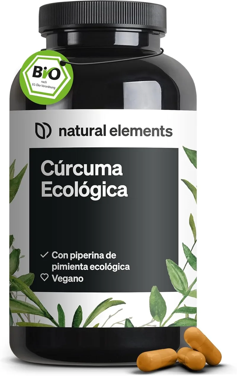 natural elements ▫️ Curcuma biológica com pimenta preta - 240 cápsulas - 2 900 mg de curcuma biológica por dose diária - Com curcumina e piperina - dose elevada, vegan - Testado em laboratório