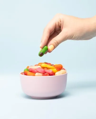Vidal ▫️ Golosinas. Mini Dedos com sabor a framboesa. Cores variadas: branco, amarelo, laranja, verde e rosa. Saco de 1 kg. 3