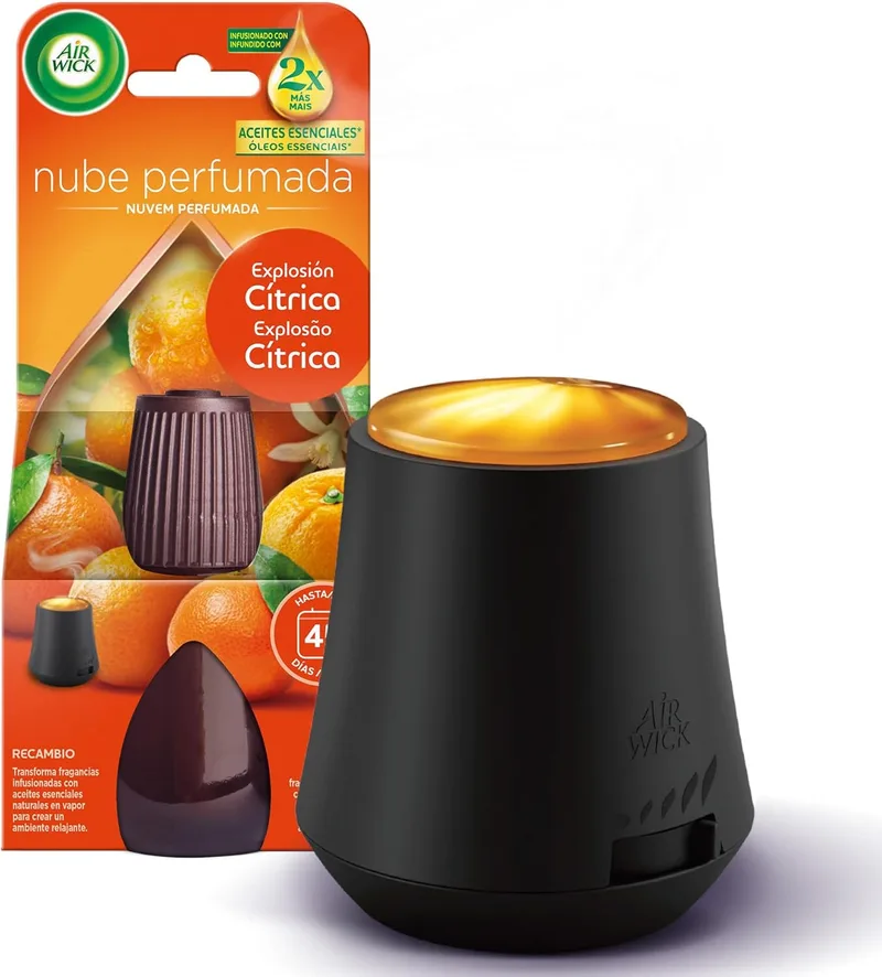 Air Wick ▫️ Essential Mist - Aparelho e recarga para difusor de ambientador, essência para a casa com aroma a explosão cítrica, embalagem com 1 aparelho e 1 recarga, preto, 2 unidades (embalagem de 1)