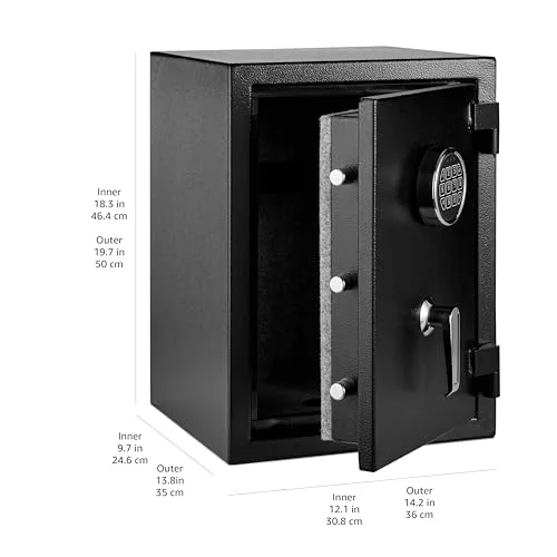 Amazon Basics ▫️ Cofre resistente ao fogo com teclado eletrónico programável, 35 l, preto, 36 x 35 x 50 cm (largura x profundidade x altura) 6