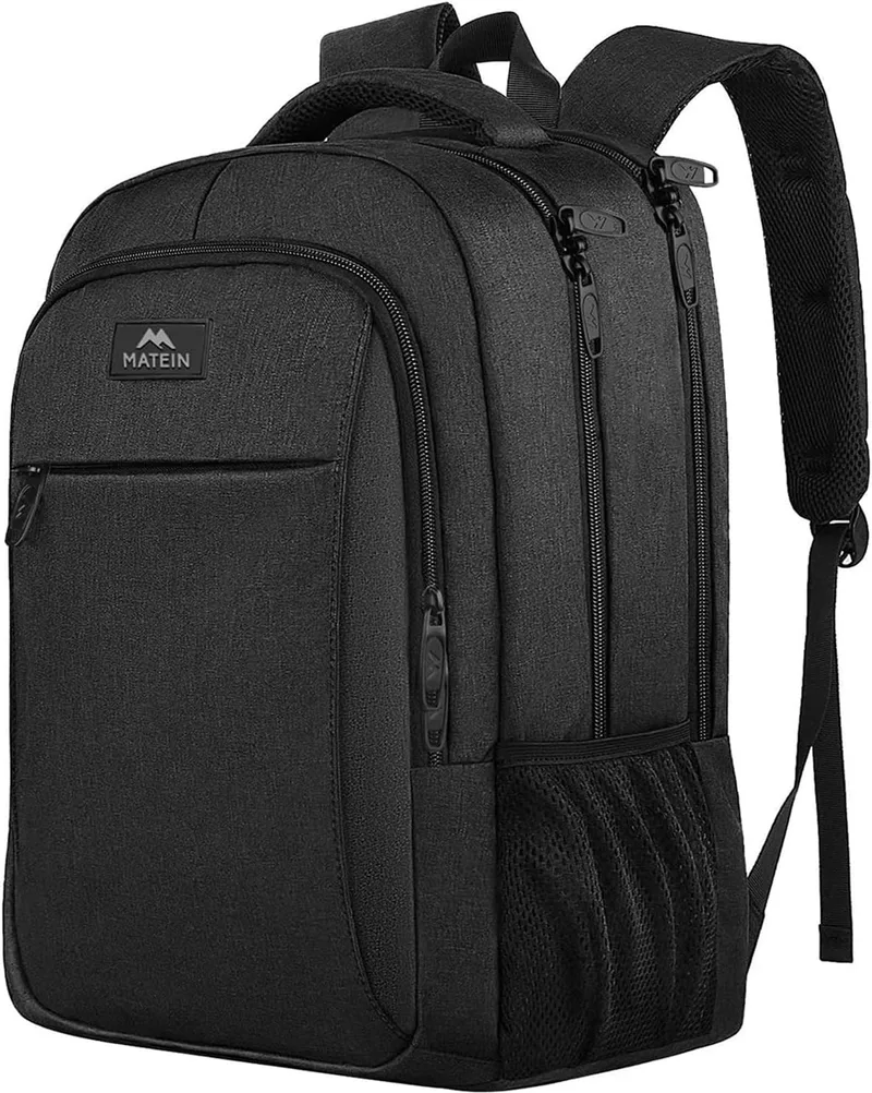 MATEIN ▫️ Mochila para portátil à prova de água para homem, mochila para computador portátil de 15,6 polegadas com porta USB, mochila antirroubo para portátil Mochila para portátil de negócios Mochila para trabalho diário Viagem escolar - Preto