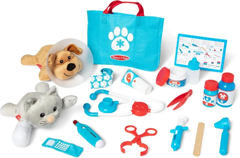 Melissa & Doug - Conjunto de cuidados veterinários para animais de estimação: cão de peluche, gato de peluche + 25 acessórios - 6074883 - Brinquedos para crianças a partir dos 3 anos - Prenda para crianças a partir dos 3 anos + Jogos para crianças