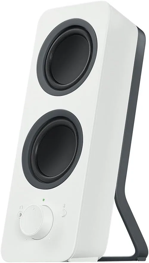 Logitech ▫️ Sistema de colunas Bluetooth Z207 para PC, som estéreo, 10 W de pico, entrada de áudio de 3,5 mm, tomada para auscultadores, multi-dispositivo, ficha UE, computador, TV, smartphone, tablet - Branco