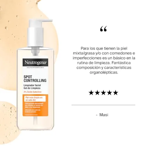 Neutrogena ▫️ Spot Controlling Gel de Limpeza Facial com 2% de Ácido Salicílico (200 ml), sabonete facial para peles com tendência para o acne, gel de limpeza suave para uso diário 6