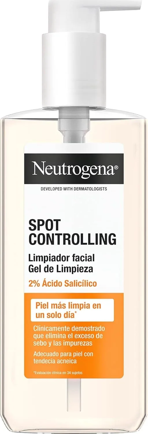 Neutrogena ▫️ Spot Controlling Gel de Limpeza Facial com 2% de Ácido Salicílico (200 ml), sabonete facial para peles com tendência para o acne, gel de limpeza suave para uso diário