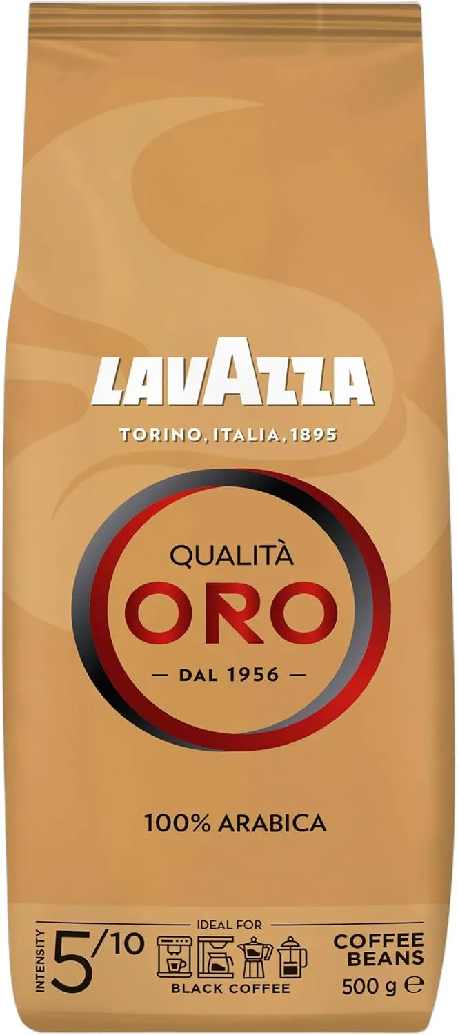 Lavazza ▫️ Qualità Oro, Café em Grão Natural, Ideal para a Máquina de Café Expresso, com Notas Aromáticas de Frutas e Flores, 100% Arábica, Intensidade 5, Torra Média, Embalagem de 500 g