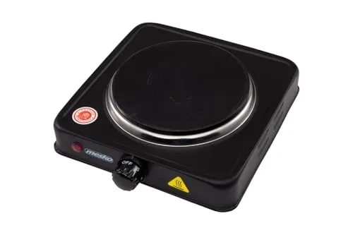 Mesko ▫️ MS 6508 MS-6508 Fogão elétrico, regulador de temperatura, compacto, para viagens e campismo, 154 mm, 1000 W, preto, 1000 W, alumínio 4