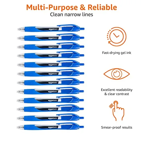 Amazon Basics ▫️ Canetas retráteis de tinta gel com pega em borracha, secagem rápida, ideais para a escola e para o escritório, ponta fina (0,7 mm), azuis, embalagem de 12 unidades 3