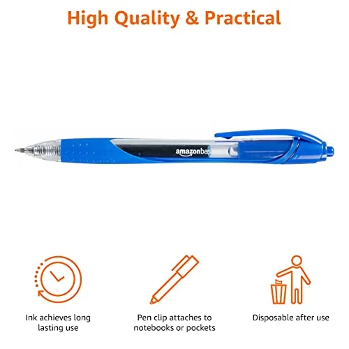 Amazon Basics ▫️ Canetas retráteis de tinta gel com pega em borracha, secagem rápida, ideais para a escola e para o escritório, ponta fina (0,7 mm), azuis, embalagem de 12 unidades 6