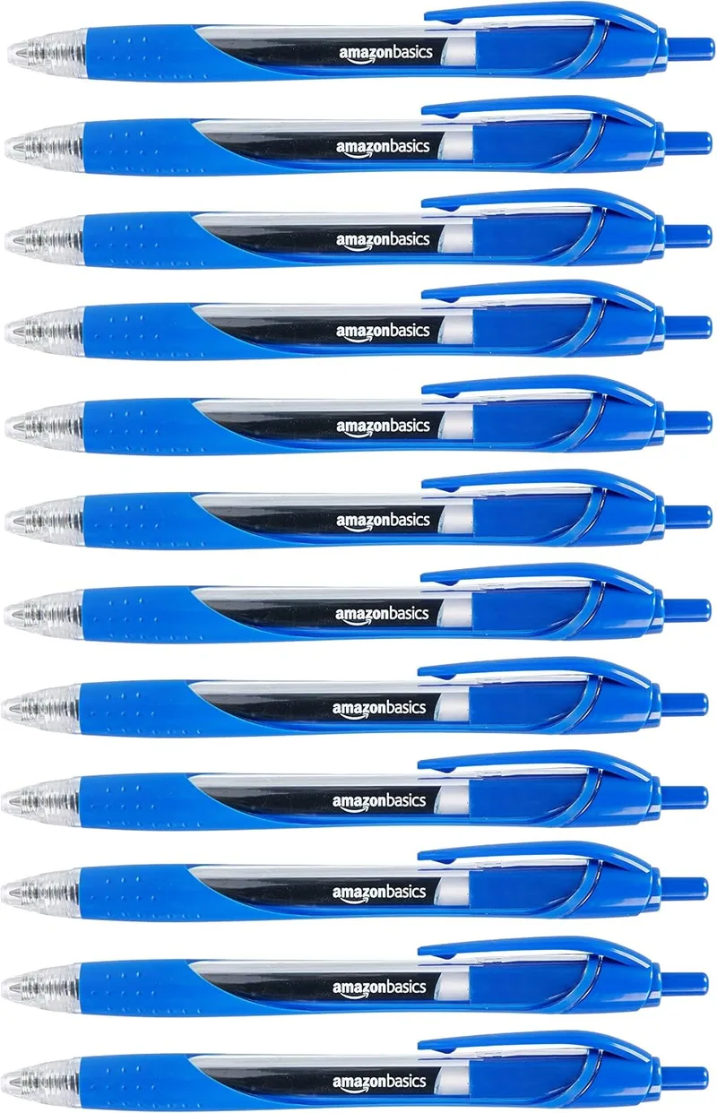 Amazon Basics ▫️ Canetas retráteis de tinta gel com pega em borracha, secagem rápida, ideais para a escola e para o escritório, ponta fina (0,7 mm), azuis, embalagem de 12 unidades