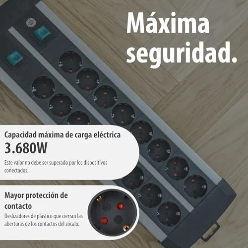 Brennenstuhl ▫️ Premium-ALU-Line, extensão com 16 tomadas – extensão múltipla de 3 m em alumínio (extensão para montagem na parede com 2 interruptores, cada um com 8 tomadas, fabricada na Alemanha) 5