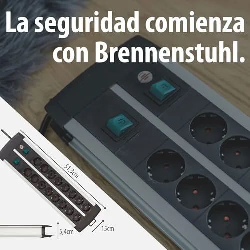 Brennenstuhl ▫️ Premium-ALU-Line, extensão com 16 tomadas – extensão múltipla de 3 m em alumínio (extensão para montagem na parede com 2 interruptores, cada um com 8 tomadas, fabricada na Alemanha) 6
