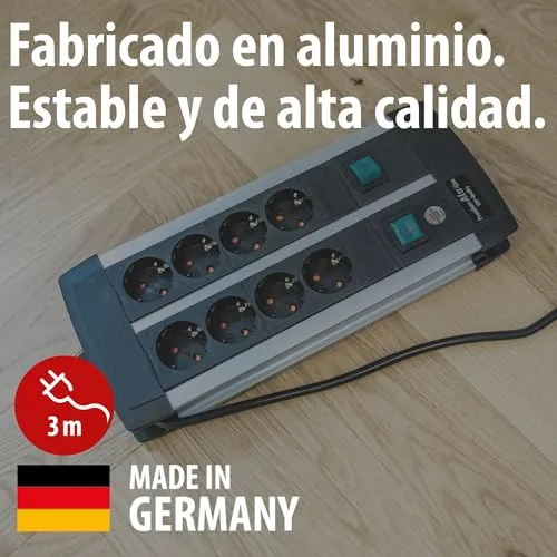Brennenstuhl ▫️ Premium-ALU-Line: extensão com 8 tomadas e interruptor individual (extensão para montagem na parede, cabo de 3 m, 2 interruptores iluminados, fabricada na Alemanha) 2