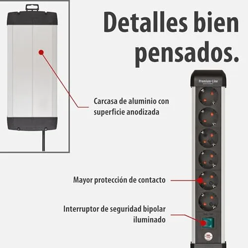 Brennenstuhl ▫️ Premium-ALU-Line: extensão com 8 tomadas e interruptor individual (extensão para montagem na parede, cabo de 3 m, 2 interruptores iluminados, fabricada na Alemanha) 4