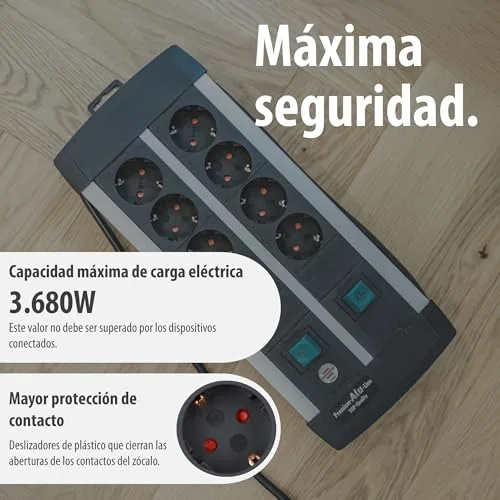 Brennenstuhl ▫️ Premium-ALU-Line: extensão com 8 tomadas e interruptor individual (extensão para montagem na parede, cabo de 3 m, 2 interruptores iluminados, fabricada na Alemanha) 5