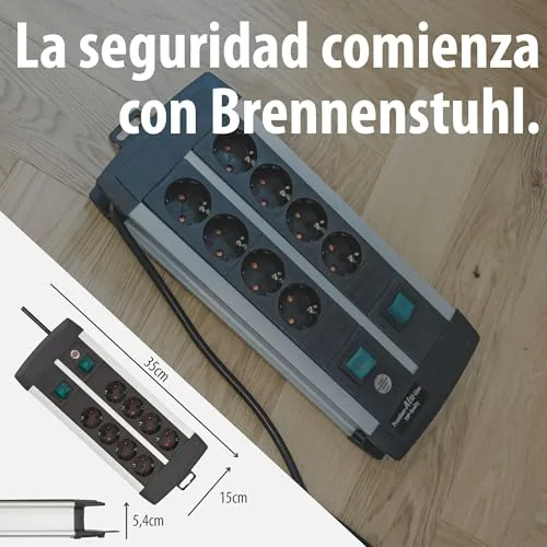 Brennenstuhl ▫️ Premium-ALU-Line: extensão com 8 tomadas e interruptor individual (extensão para montagem na parede, cabo de 3 m, 2 interruptores iluminados, fabricada na Alemanha) 6