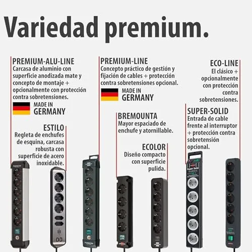 Brennenstuhl ▫️ Premium-ALU-Line: extensão com 8 tomadas e interruptor individual (extensão para montagem na parede, cabo de 3 m, 2 interruptores iluminados, fabricada na Alemanha) 7